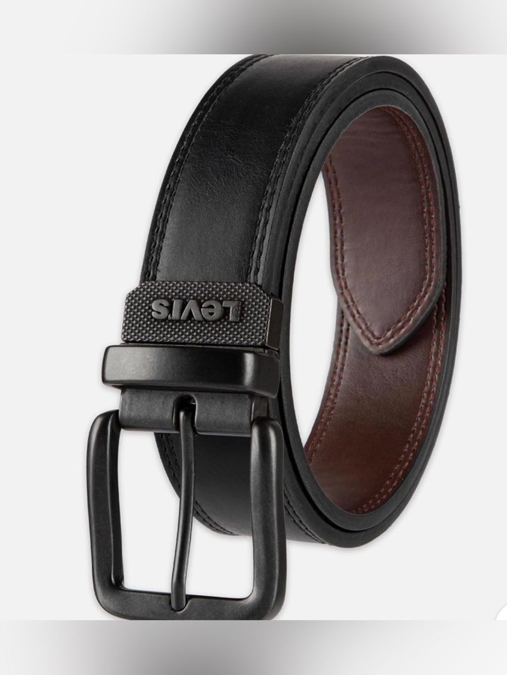LEVI’S 36” Black Brown Genuine Top Grain Leather Reversible Buckle Belt